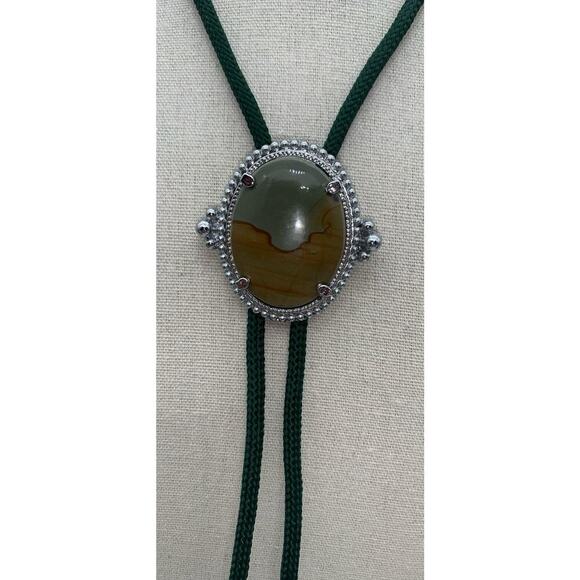 Earth Desert Tone Studded Bolo Tie with Green Braid - Picture 1 of 6